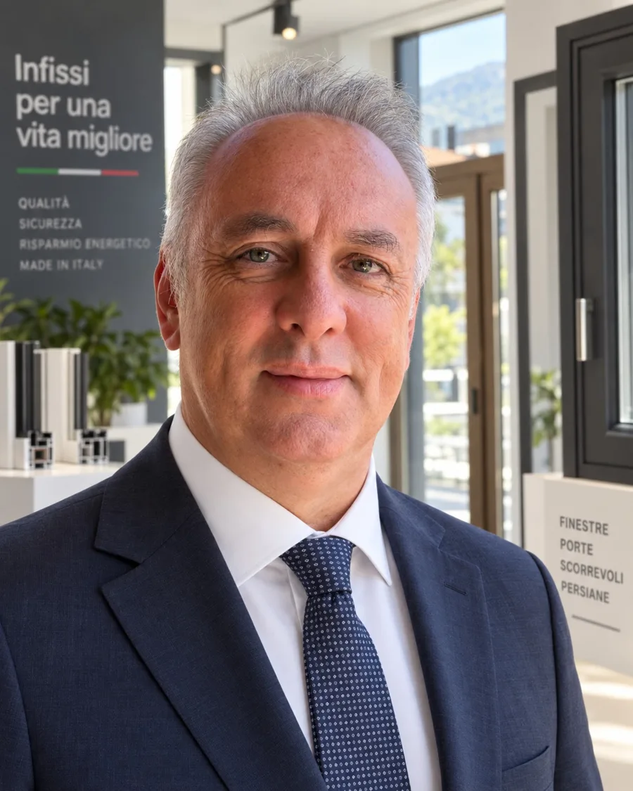 Mauro Ungari, fondatore di SuperFinestra, nello showroom